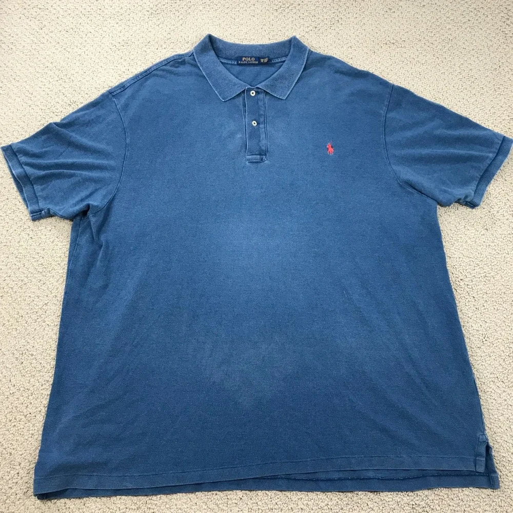 Polo Ralph Lauren Mens 4XB Blue Pique Cotton Short Sleeve Pony Logo Polo Shirt